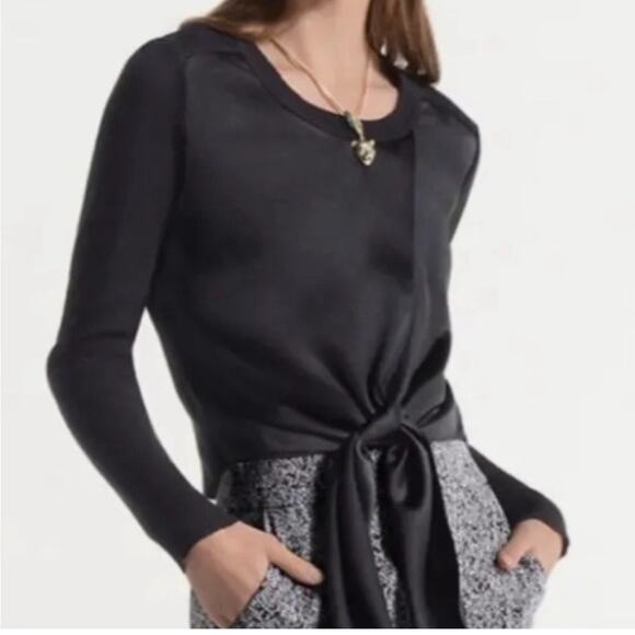 Cabi Crosstie black silky tie front knit back top size Medium #4288 - Picture 1 of 14